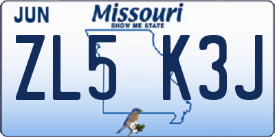 MO license plate ZL5K3J