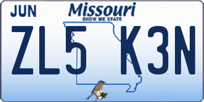 MO license plate ZL5K3N