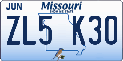 MO license plate ZL5K3O