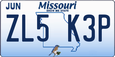 MO license plate ZL5K3P