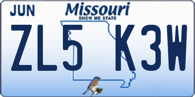 MO license plate ZL5K3W