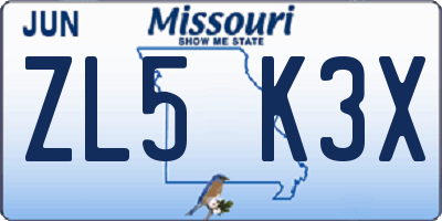 MO license plate ZL5K3X