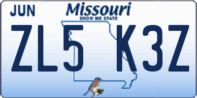 MO license plate ZL5K3Z