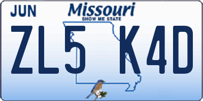 MO license plate ZL5K4D