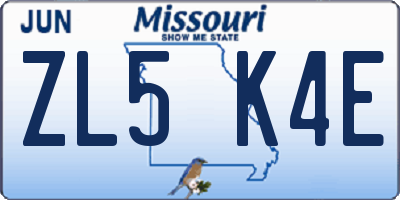 MO license plate ZL5K4E