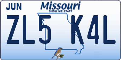 MO license plate ZL5K4L