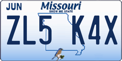 MO license plate ZL5K4X
