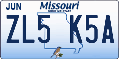 MO license plate ZL5K5A