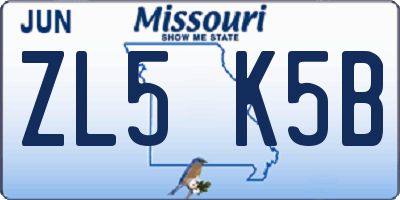 MO license plate ZL5K5B