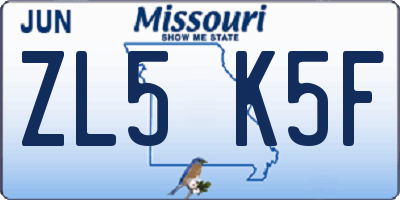 MO license plate ZL5K5F