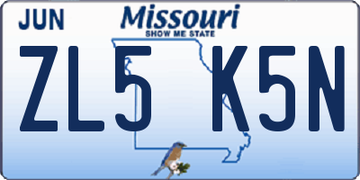 MO license plate ZL5K5N