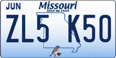 MO license plate ZL5K5O