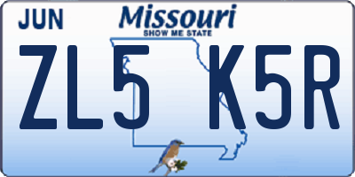 MO license plate ZL5K5R