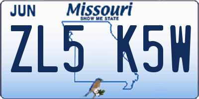 MO license plate ZL5K5W