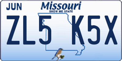 MO license plate ZL5K5X
