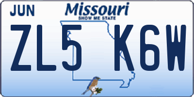 MO license plate ZL5K6W