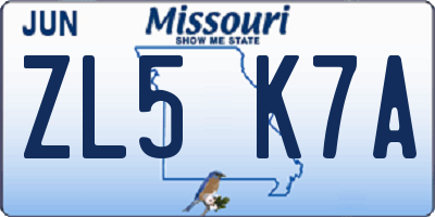 MO license plate ZL5K7A