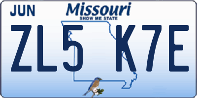 MO license plate ZL5K7E