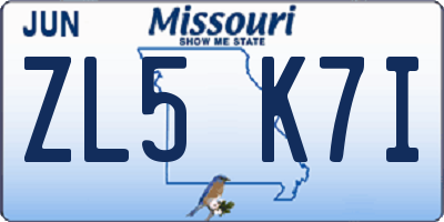 MO license plate ZL5K7I