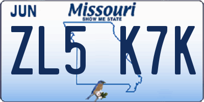 MO license plate ZL5K7K