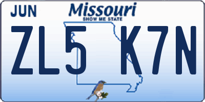 MO license plate ZL5K7N