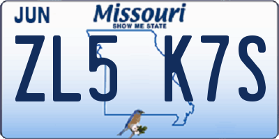MO license plate ZL5K7S