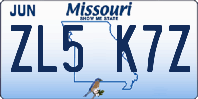 MO license plate ZL5K7Z