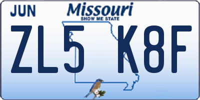 MO license plate ZL5K8F