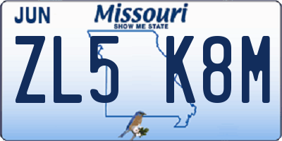 MO license plate ZL5K8M