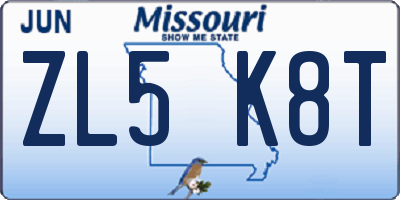 MO license plate ZL5K8T