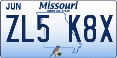 MO license plate ZL5K8X