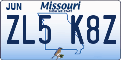 MO license plate ZL5K8Z