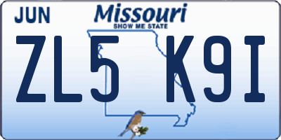 MO license plate ZL5K9I