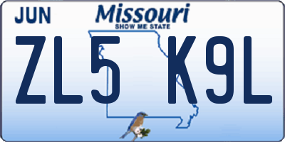 MO license plate ZL5K9L