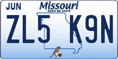 MO license plate ZL5K9N