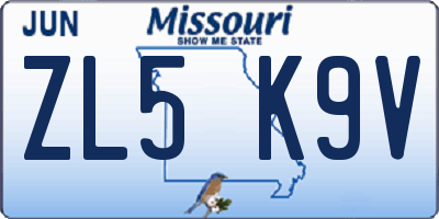 MO license plate ZL5K9V