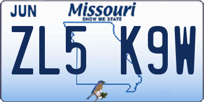 MO license plate ZL5K9W