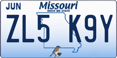 MO license plate ZL5K9Y