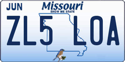 MO license plate ZL5L0A