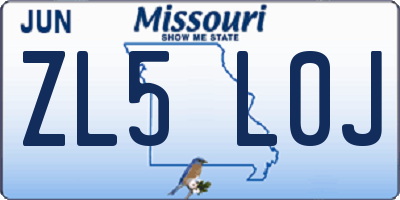 MO license plate ZL5L0J