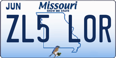MO license plate ZL5L0R