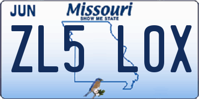 MO license plate ZL5L0X