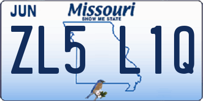 MO license plate ZL5L1Q