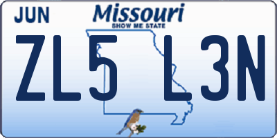 MO license plate ZL5L3N
