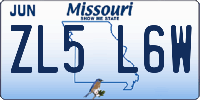MO license plate ZL5L6W