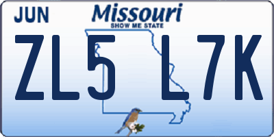 MO license plate ZL5L7K