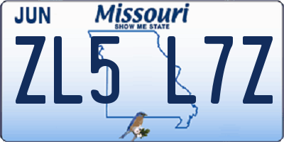MO license plate ZL5L7Z