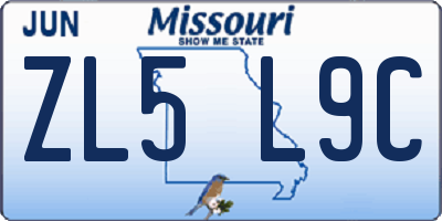 MO license plate ZL5L9C