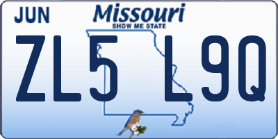 MO license plate ZL5L9Q