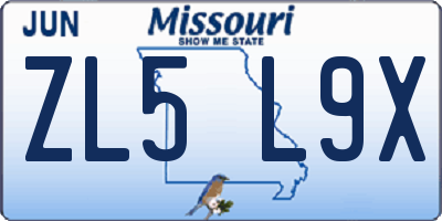 MO license plate ZL5L9X